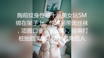 胸前纹身性感十足美女玩SM绑在架子上，性感吊带黑丝袜，项圈口塞吸蛋舔菊，骑乘打桩抽插美臀，第一视角后入